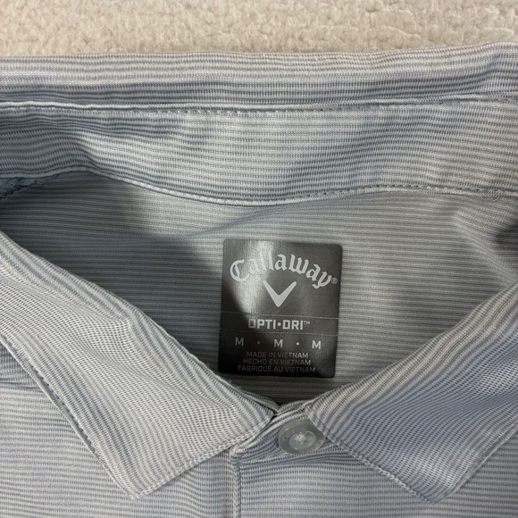 Callaway Opti Dri Golf Polo Shirt Mens M Gray Striped Long Sleeve Performanc - Picture 4 of 7